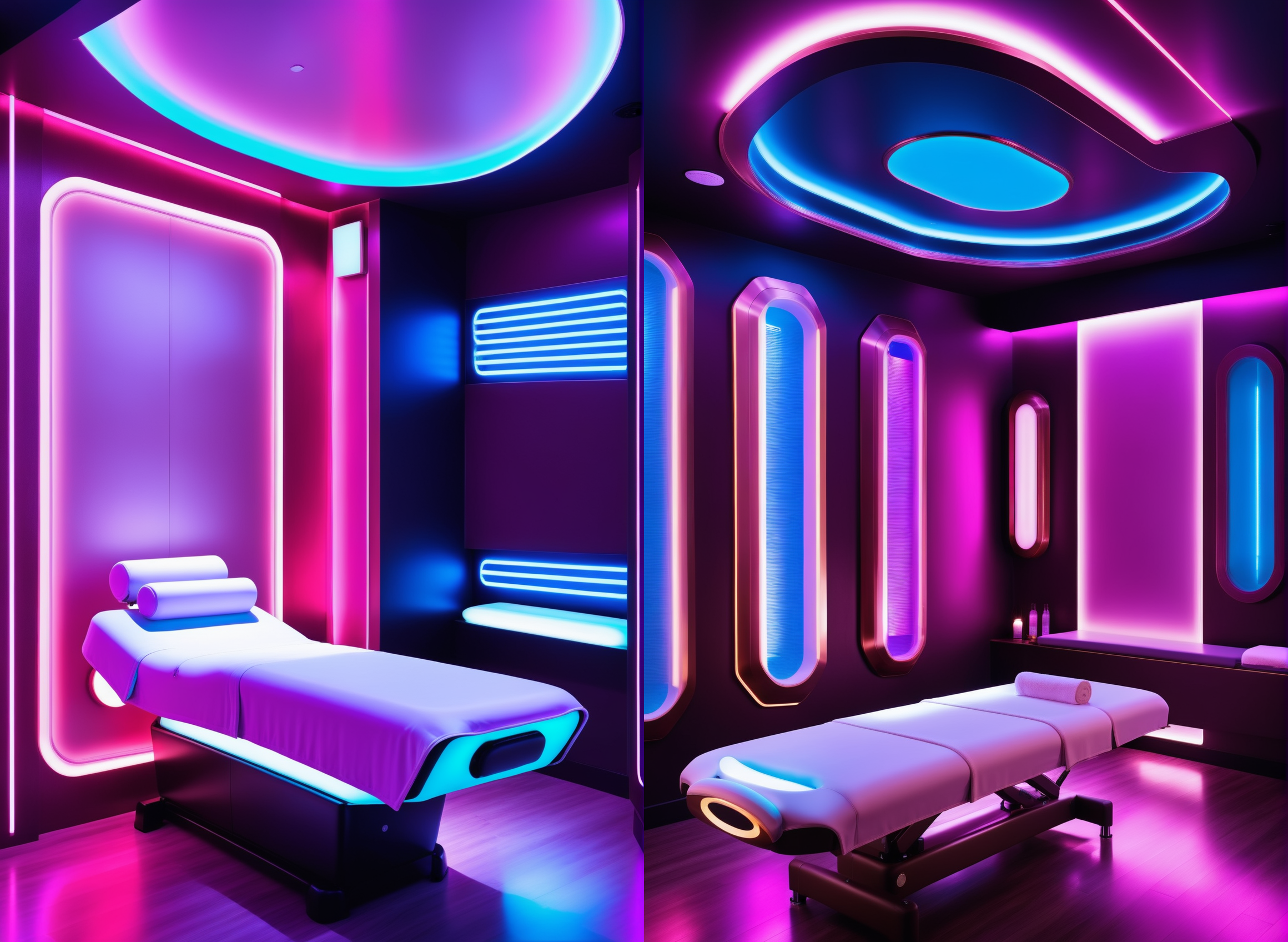 masterpiece, high quality,, a reij massage room, neon color and ambient neon light, massage table  <lora:reij-neonelegance:0.7>