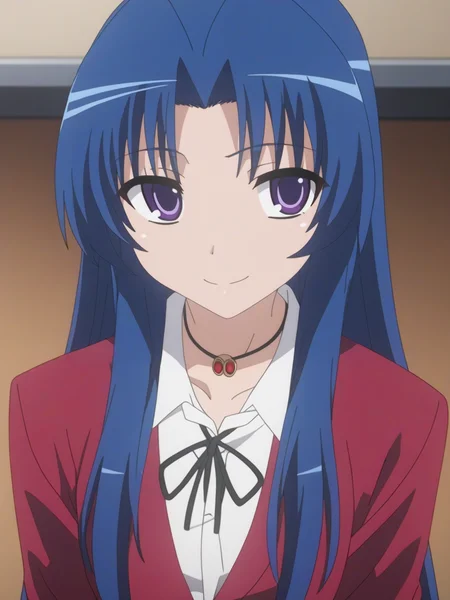best quality,masterpiece,highres,absurdres,1girl,solo,newest,rating: explicit,nsfw, looking at viewer , <lora:Ami_Kawashima_XL-step00001400:0.8> ,(ami_kawashima, long hair, blue hair, purple eyes, anime coloring),(oohashi high school uniform, school uniform, ribbon, jewelry, necklace, shirt, jacket),smile