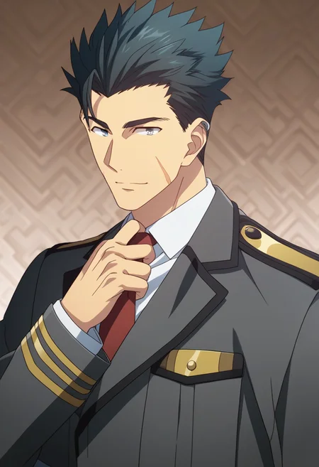 1boy, male focus,
<lora:Character - 86 - Raiden Shuga:1> raidenshuga, black hair, scar, ear piercing,
((zPDXL)), best quality, amazing quality, best aesthetic, absurdres, year2023, nsfw, game cg, official art, official style, uncensored, anime screencap,
looking at viewer, military uniform, red necktie, grey jacket, adjusting necktie,
