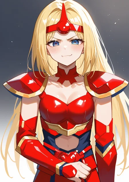score_9,score_8_up,score_7_up,masterpiece,best quality,high resolution,(source_anime:1.3),highly detailed illustration,(anime:1.3)<lora:Soldieress_ff4-000007:1>
blonde hair, solo,  long hair, armor, soldieress,,  close-up, Pretending to cradle a baby animal, bored eyes, lewd smirk , happy,  smug expression ,  lowered eyelids, v-shaped eyebrows, akanbe,,