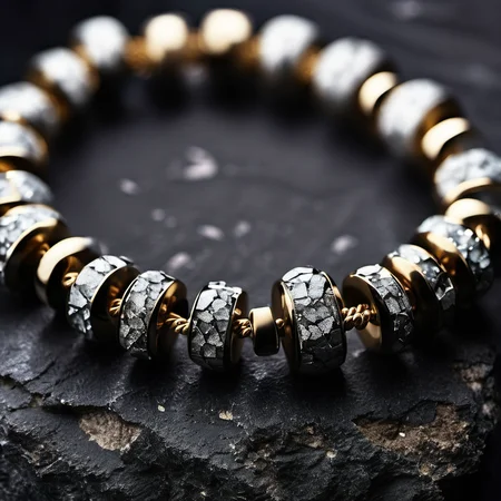cinematic photo jewelry, oldstone bracelets, (masterpiece,best quality:1.6),Fearful, Contax G1/G2 Camera ,film camera, , cracked sandstone weathered, dark, simple background
 <lora:sandstone-SDXL-m:1> . 35mm photograph, film, bokeh, professional, 4k, highly detailed