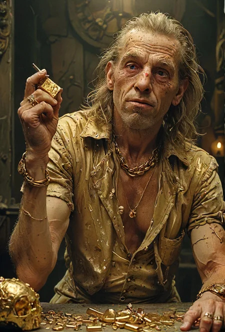 goldmember, crazy dutch bastard, kinda loves gold, <lora:Gothic_Tarot:0.5> <lora:tbh172-sdxl:0.3> <lora:Illustration_Insanity:0.2> <lora:ugly_SDXL:0.5> <lora:Wizards_Vintage_Cinematic_scene:0.2>
