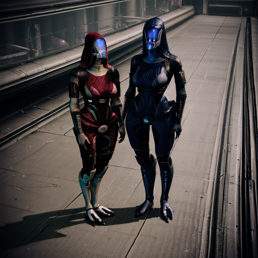 <lora:Mass_Effect_Quarians_PONY:1>, quarian, 1girl, standing, blue, wide hips, voluptuous, huge breasts, <lora:photov3:1>,  realistic, style,