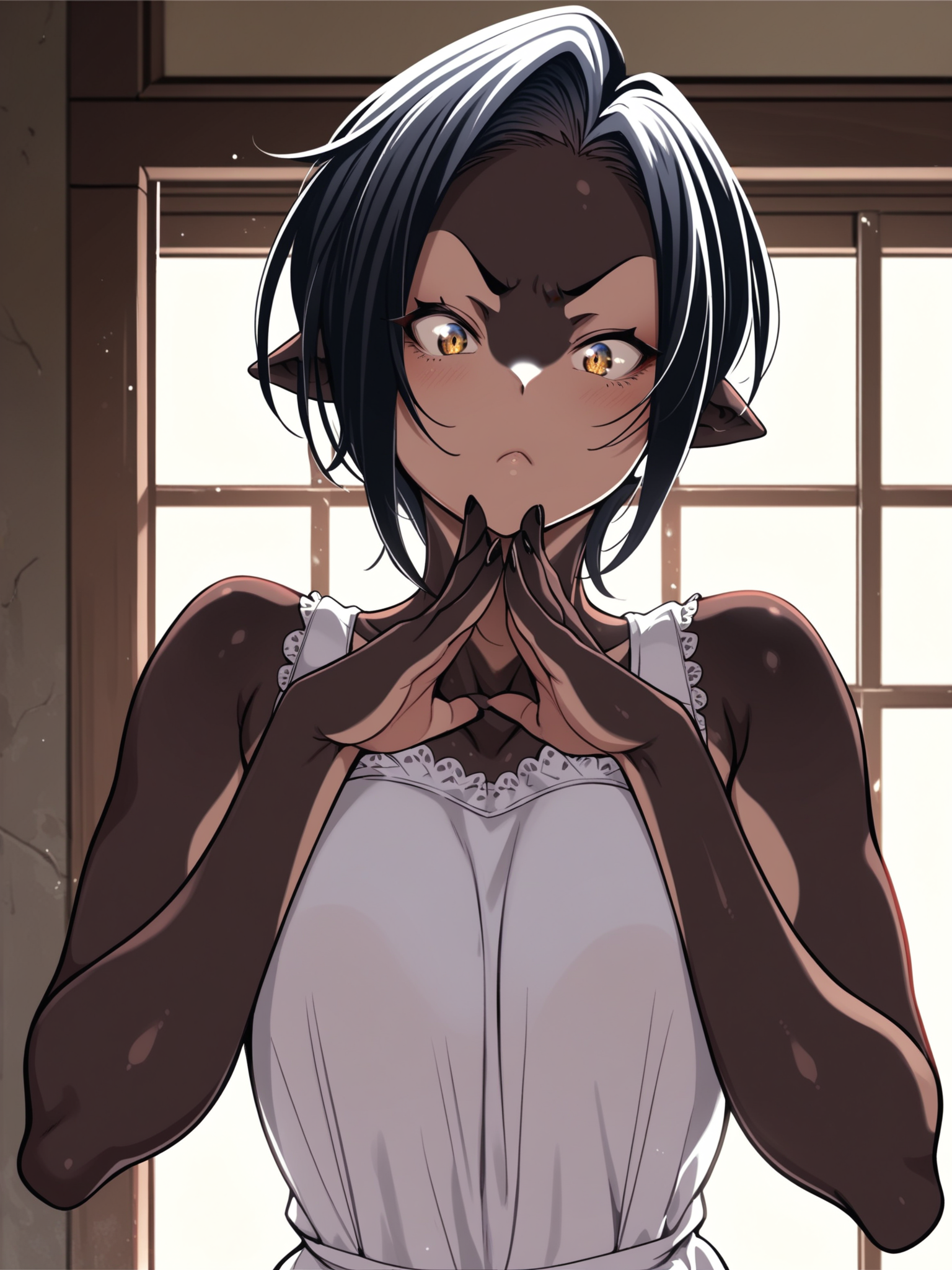 <lora:happy_tentacle-rukka-v0.4-000020:1>, ht_rukka, orca girl, dorsal fin, webbed hands, two-tone skin, sundress, indoors , 1girl, solo, upper body , , (angry :1.1), , looking at viewer , , facing viewer , score_9, score_8_up, score_7_up, score_6_up, score_5_up, score_4_up