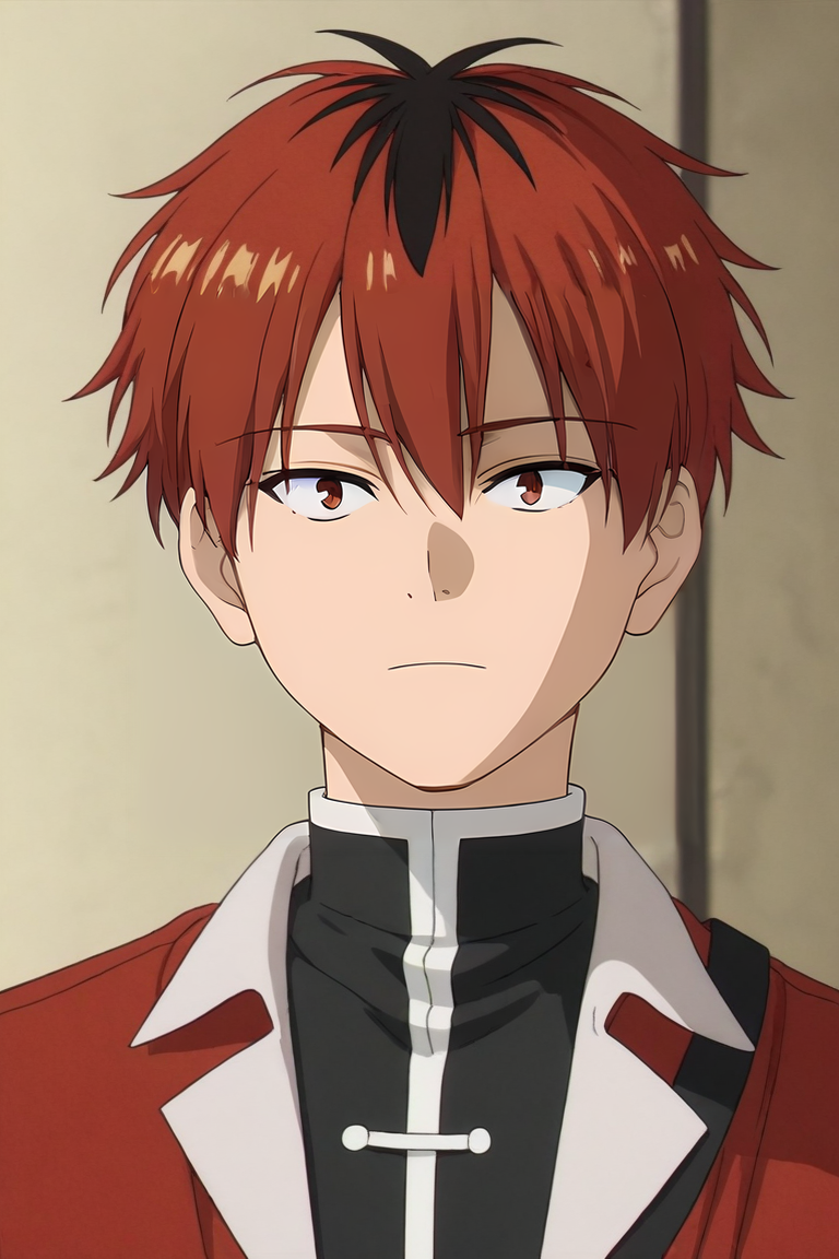 score_9, score_8_up, score_7_up, score_6_up, score_5_up, score_4_up, BREAK source_anime, anime screencap, anime coloring, official style, looking at viewer, upper body, , 1boy, solo, male focus, <lora:stark_sousou_no_frieren_pony:0.82>, stark_sousou_no_frieren, red hair, red eyes, , dieselpunk, , <lora:sdxl_lightning_8step_lora:1>