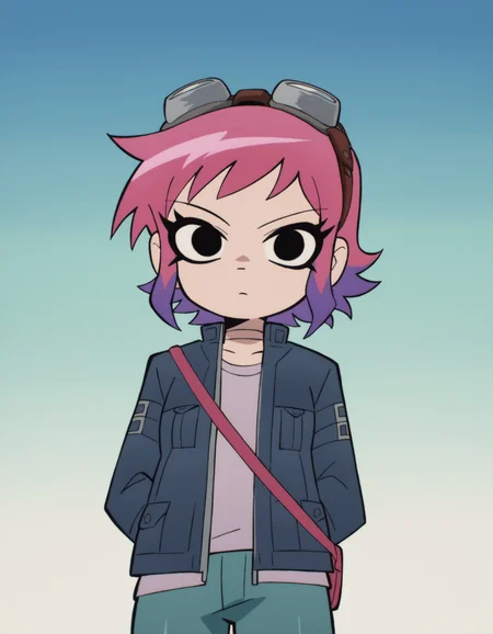 zPDXL, score_9, score_8_up, score_7_up, source_anime,
Ramona, pink hair, purple hair , multicolored hair, gradient hair, goggles, goggles on head , <lora:ScottP-v2-3:0.8> scttp