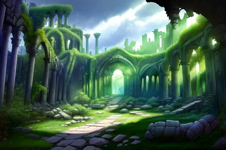 (masterpiece:1.2), (best quality,:1.2), 8k, HDR, ultra detailed, ((photorealistic)), professional light, cinematic lighting, fashion photography, ambient lighting,<lora:detail_slider_v4:3>, overgrown ruins of a settlement on the plains of a magical fantasy world, FanRu <lora:FantasyRuins-10:1>, ((perfect hands)), epiCPhoto