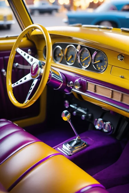 PYS-XL interior view of classic vintage car dash console, seats
(photorealistic) (bokeh) (intricate details) (cinematic lighting) (sharp focus)