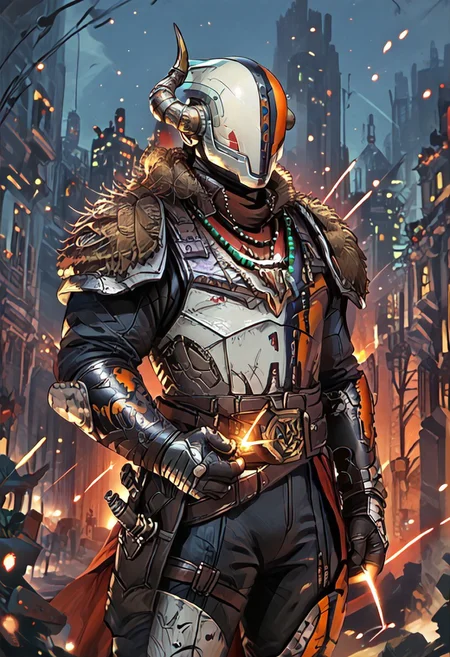 ((zPDXL3)), ((masterpiece,best quality, highly detailed)), ((score_9)), score_8_up, score_7_up, score_6_up, score_5_up, score_4_up, Digital painting style, brushstrokes, ((EnhanceImage)), solo, 1boy, lord_sh@xx, helmet, armor, pauldrons, belt, necklace, muscular,
Expressiveh, 30yo,
chinese magical sorceress, animated, swirling magic, wisps of magic, magical accessories, evoking motion, conveying motion, dynamic splash art, ((handfixer)), four fingers, one thumb, detailed background, sci-fi city,
<lora:PainterlyFantasiaPDXL:0.6>,
