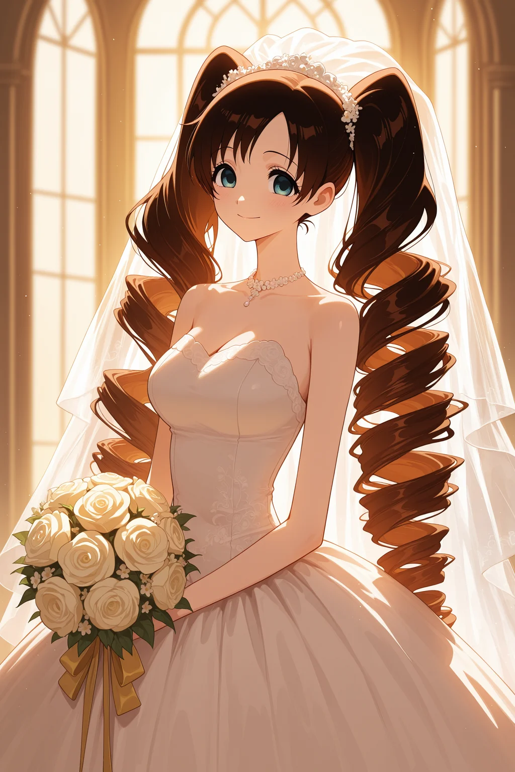 masterpiece, best quality, absurdres, safe
1girl himawari kunogi, twin drills, black hair, wedding dress, white dress
<lora:xxxholic_il_1_d16:1>