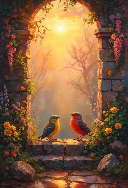 Rise up this morning, smiled with the rising sun
Three little birds pitch by my doorstep
Singing sweet songs of melodies pure and true
Saying, "This is my message to you-ou-ou"