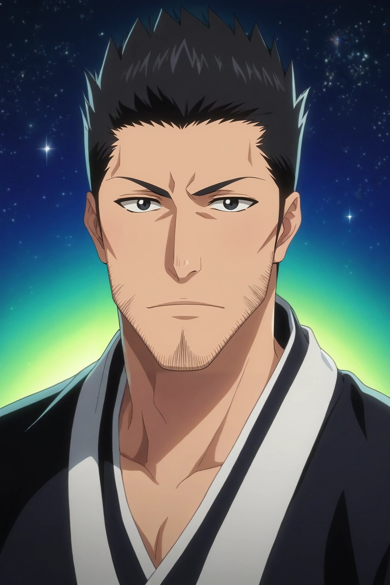 score_9, score_8_up, score_7_up, , rating_safe, intricate details, , looking at viewer, 1boy, solo, male focus, <lora:isshin_kurosaki_pony:1>, isshin_kurosaki, black hair, black eyes, short hair, spiked hair, facial hair, stubble, beard, star-lit oasis, glowing pools, crystalline sands, nebula reflections, resting pose, tranquil expression, galaxy ambiance, , <lora:sdxl_lightning_8step_lora:1>