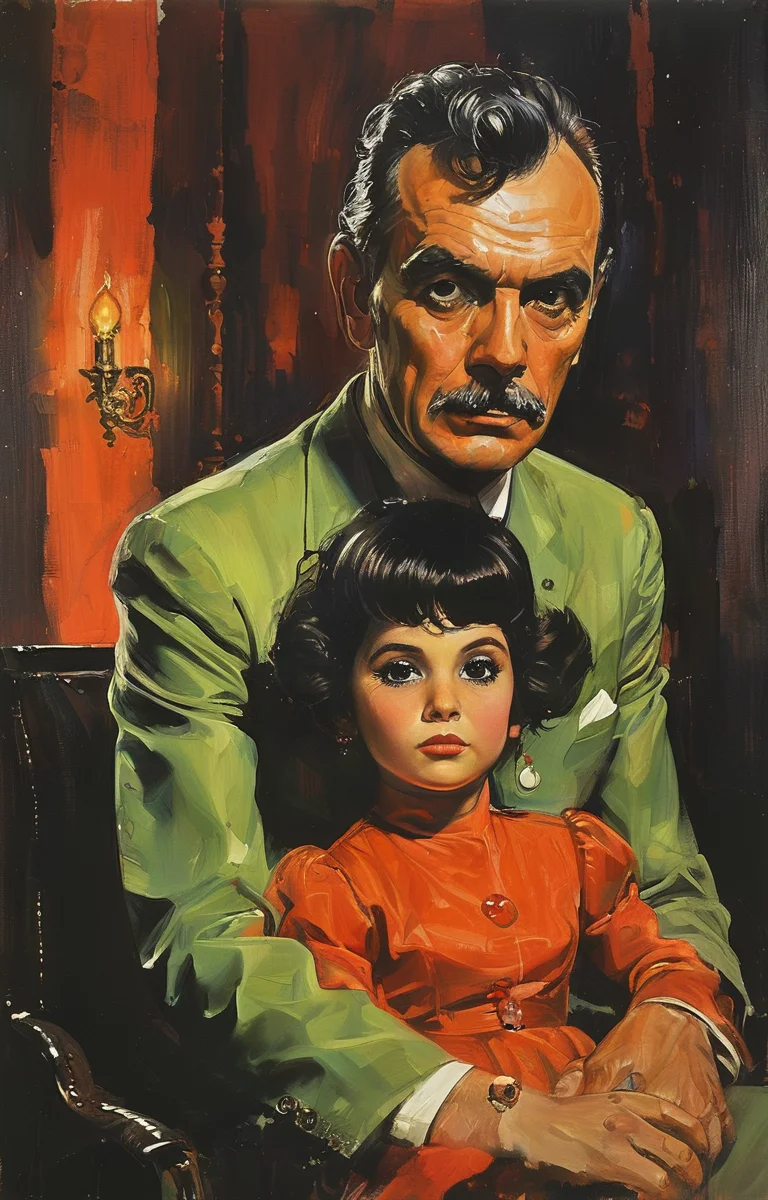 masterpiece,best quality,<lora:tbh281-sdxl:0.9>,illustration,style of Basil Gogos portrait of family