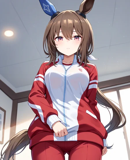 score_9, score_8_up, score_7_up, 1girl, (looking at viewer:1.2), (closed mouth:0.6), expressionless,, blush, , (fetal position:1.2),, (from below:1.2),
admire vega \(umamusume\), <lora:pony_admire_vega_v1.02:1>, horse ears, horse tail, hair between eyes, low ponytail, single ear cover,
<lora:_sdxl-um-tracenjersey-pony:0.6>, red jacket, track jacket, sleeves past wrists, tracenjerseypants, red long pants,,
,