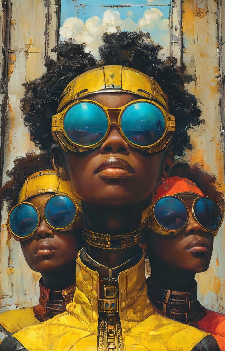 masterpiece,best quality,<lora:tbh324-sdxl:0.9>,illustration,style of Afrofuturism, portrait of family