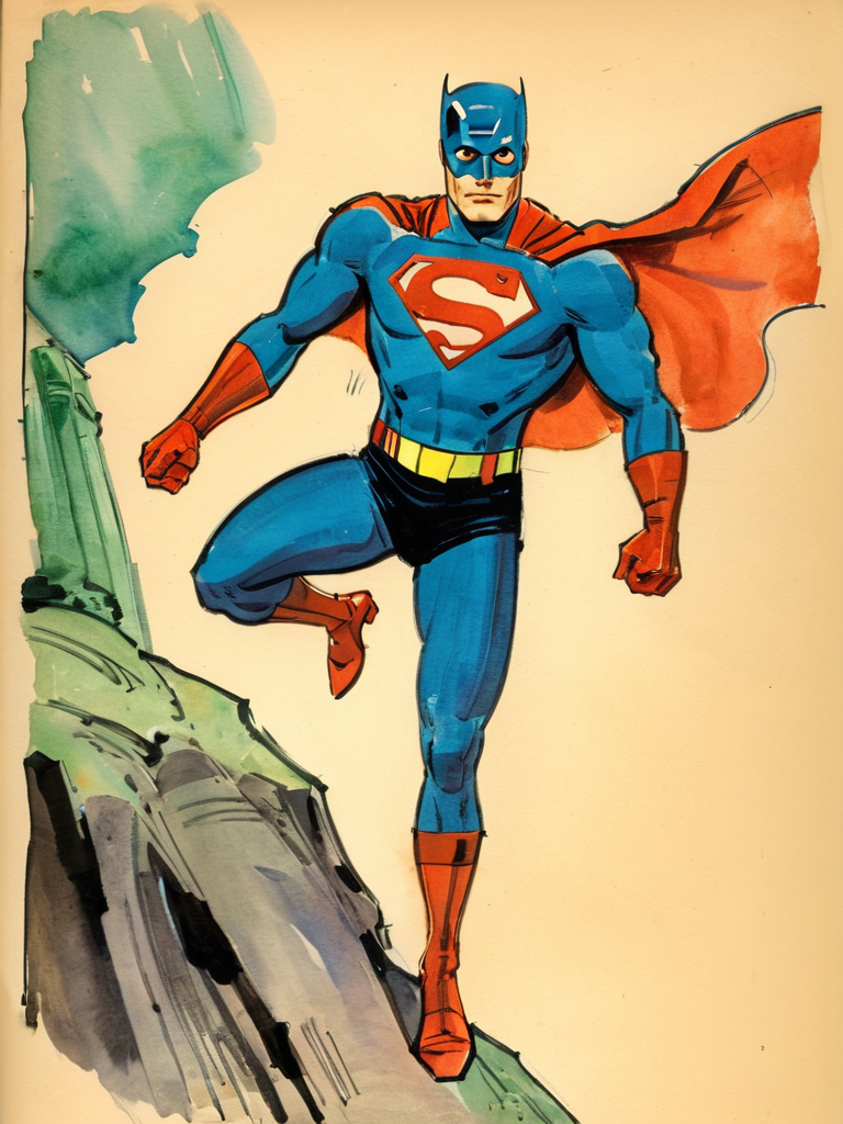 watercolor lineart sketch by Kagan-McLeod, 1930s superhero comic book cover,  <lora:Kagan-McLeod:0.7>