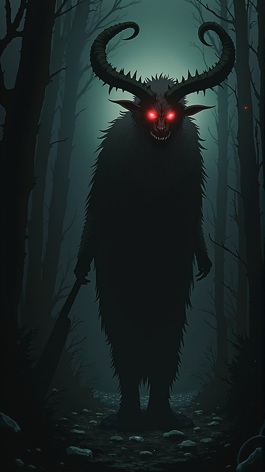 An anime depiction of a KrampusStyle Scanner. Dark, atmospheric and moody atmosphere. dark, frightening, macabre
<lora:KrampusStyleFlux:__wildcards/numbers/07-09__>