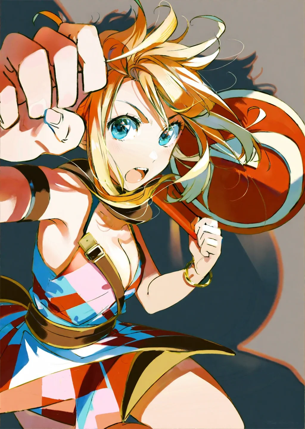 by 35s00
by rella, by yogisya
1girl,   
 barbarian,  cleavage 
shouting
fighting stance, 
shadows, high contrast, rim light
masterpiece, best quality, high quality, highres, absurdres, very detailed, high resolution, sharp, sharp image, 8k, vivid, colorful, stunning, anime