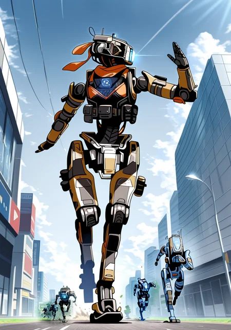 embedding:IllusP0s, spectre_\(titanfall\), humanoid robot, 1boy, running, low angle, dynamic shot,<lora:titanfall.safetensors:1.0:1.0>