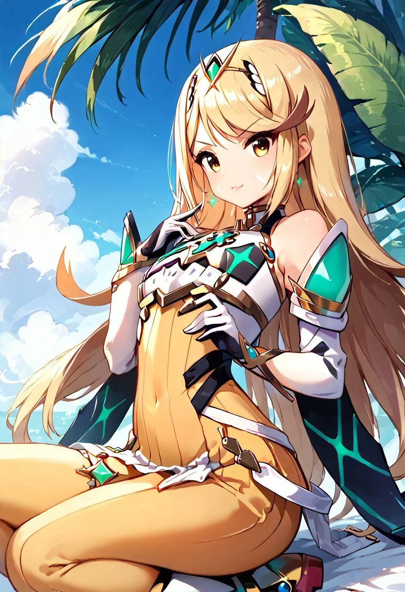 score_9, score_8_up, score_8, provocative clothes (score_9, score_8_up, score_7_up, rating_lewd, (cute face), very detailed facial features, full lips, petite, hourglass, score_9, score_8_up, score_8, source_anime, 1girl, verybadimagenegative_v1.3, solo, mythra \(xenoblade\), 1girl, yellow eyes, swept bangs, long hair, very long hair, blonde hair, facial mark, hair ribbon, yellow bodysuit, long sleeves, belt, white gloves, boots, flat chest,
