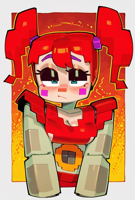 <lora:circbab-06:1> circbab, robot, red hair, twintails, 1girl <lora:Wamudraws_Style_Ill:1> artist:wamudraws, masterpiece, best quality, amazing quality, very aesthetic, absurdres, newest,, upper body, halftone effect, white borders, abstract background:1.2,