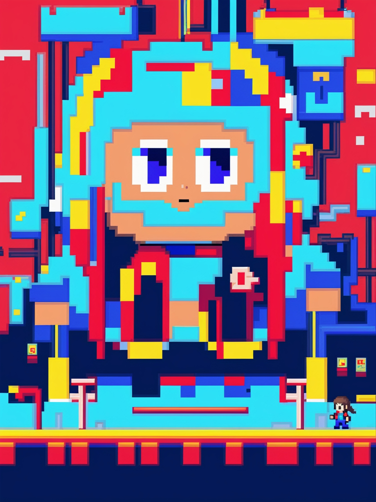 1girl,   Illustrate a scene inspired by retro video games, with pixel art, 8-bit graphics, and nostalgic characters and elements.