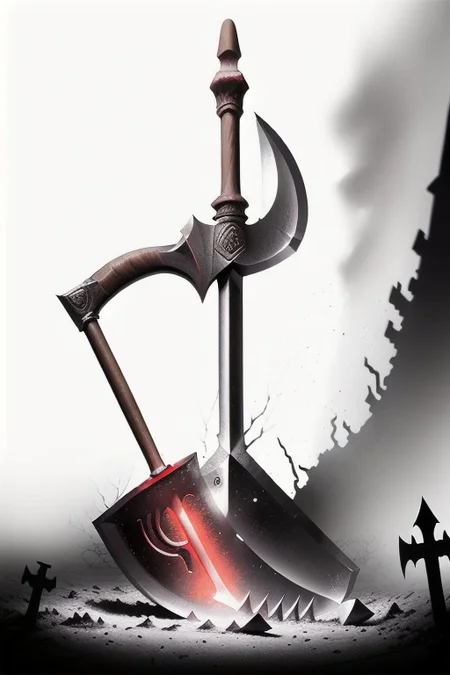 White background,
"Masterpiece, highest quality, (Shovel-Axe hybrid:1.3) with (glowing runes:1.2) etched on the blades, intricate design, (dark wood handle:1.1), rare magical weapon, detailed craftsmanship, (eerie aura:1.2), professional photography, by Annie Leibovitz, soft lighting, high contrast, vivid colors, (graveyard background:1.0), misty atmosphere, enchanting glow."