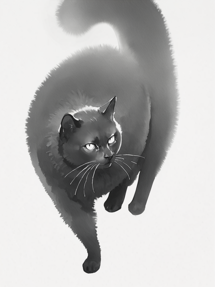 score_9, score_8_up, score_7_up, score_6_up, score_5_up, score_4_up,   <lora:p3np0v4cXLP:1> p3np0v4c, black cat, monochrome, p3np0v4c, white background, fluffy, watercolor