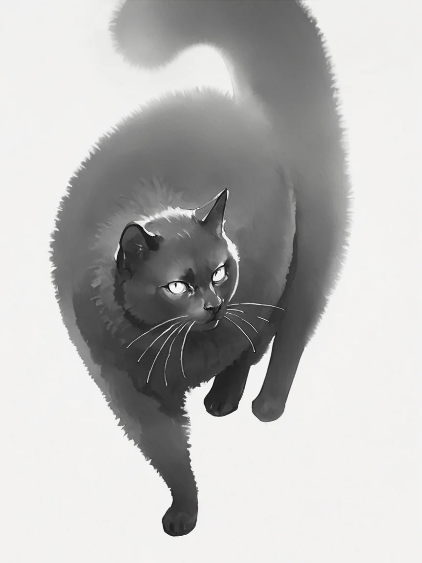 score_9, score_8_up, score_7_up, score_6_up, score_5_up, score_4_up, <lora:p3np0v4cXLP:1> p3np0v4c, black cat, monochrome, p3np0v4c, white background, fluffy, watercolor