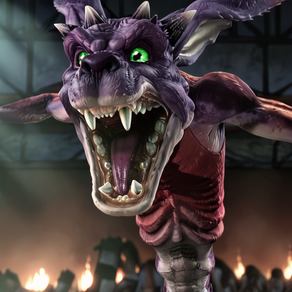 Scooby-Doo_Demon,furry,bunny,monster,rabbit ears,skinny,violet skin,wine red chest,green eyes,black pupils,realistic,roaring, <lora:Scooby-Doo_Demon_LA_Movie_Pony.safetensors:0.7000000000000001:0.7000000000000001>