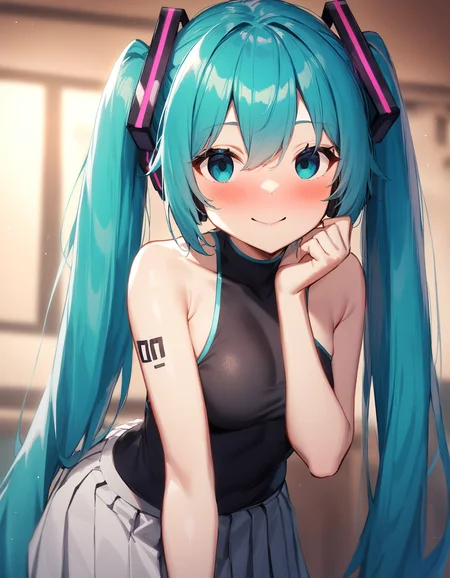 1girl, hatsune miku, vocaloid, aqua eyes, very long aqua hair, hair ornament, pleated skirt,
smile, (empty eyes, hypnotized eyes:1.2), looking at viewer,
masterpiece, best quality, very aesthetic, sensitive,
<lora:neg4all_bdsqlsz_xl_V91:1.0> <lora:emptyeyes_anmgn31_B:1>,