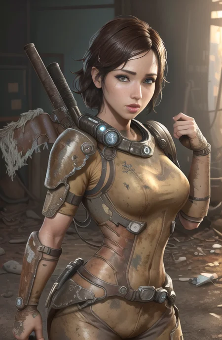 proportional eyes, photorealistic, hyper realistic, extremely detailed, hyper detailed, soft lighting, detailed background, extreme detail background, sharp details, fallout4-cait, <lora:fallout4-cait-000020:1>