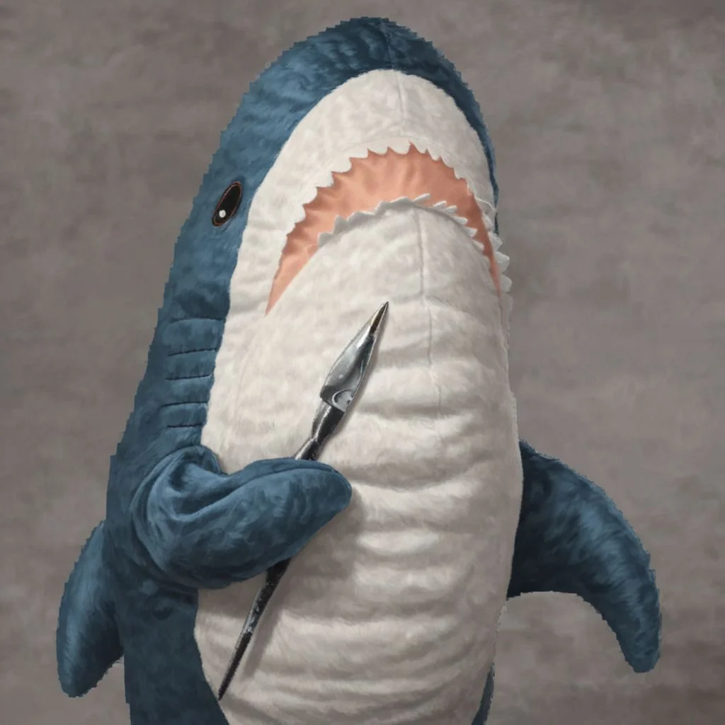 painting,masterpiece,no pixels,no backround,blahaj,shark,plush toy,solo,shark fin