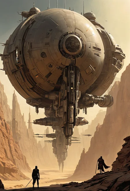 by Stephan Martiniere and by Michael Parkes, (panoramic , futuristic-sci-fi but extremely beautiful:1.4), (intricate details, masterpiece, best quality:1.4) ,Star wars movie style, movie still, dynamic, highly detailed, reminiscent of Star wars movies, , looking at viewer, dynamic pose