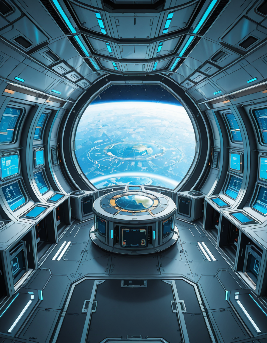 The interior of a massive orbital space station, high above a blue and green Earth-like planet. The setting is a panoramic observation deck with towering reinforced windows that curve around the structure, offering a breathtaking view of the planet below and the star-filled void beyond. The stationâs architecture is sleek and functional, blending advanced human technology with subtle design flourishes â brushed metal walls, glowing interface panels, and clean geometric lines.
Soft white lighting lines the floor and ceiling panels, while ambient blue lights provide a calming atmosphere. Transparent digital displays float in the air, projecting live telemetry, spacecraft traffic, and real-time planetary data in holographic form. In the center of the room, a circular command table displays a rotating 3D projection of the planet and orbital routes.
In the background, the low hum of life support systems and distant radio chatter add to the immersive realism. Cables and utility panels are subtly integrated into the environment, and security doors lead to other compartments of the station. The entire space feels controlled, precise, and filled with purpose â a hub of advanced civilization silently orbiting in the cold beauty of space.<lora:SDXLFaeTastic2400:0.4> <lora:extremely_detailed:0.4> extremely detailed,space station c0ntr0l c3nt3r, <lora:space_station_c0ntr0l_c3nt3r-i:1>, Masterpiece,best quality,hi res,8k,hi res,8k,award winning,(sharp focus, intricate, highly detailed),