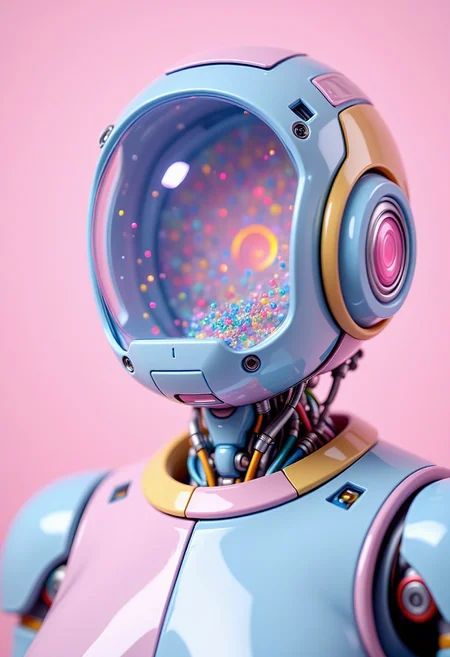 ajpasbot. A extrem detailed Closeup Photography of a humanoid robots inner structure with tiny futuristic exoskeleton like biomechanical structures, translucent pastel colored