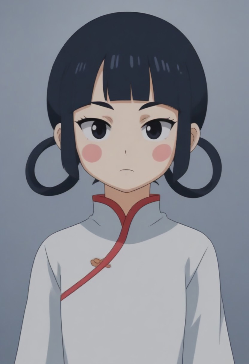 source_anime, anime screencap, source_anime, auratheguillotine, anime screencap, masterpiece, source_anime, shiny skin,,,,,,,,,<lora:jasmineMedi_illustriousXL_v01:1> jasmindef, black hair, blunt bangs, short hair, black eyes, blush stickers, hair rings, sidelocks, small brows, chinese clothes, white dress,