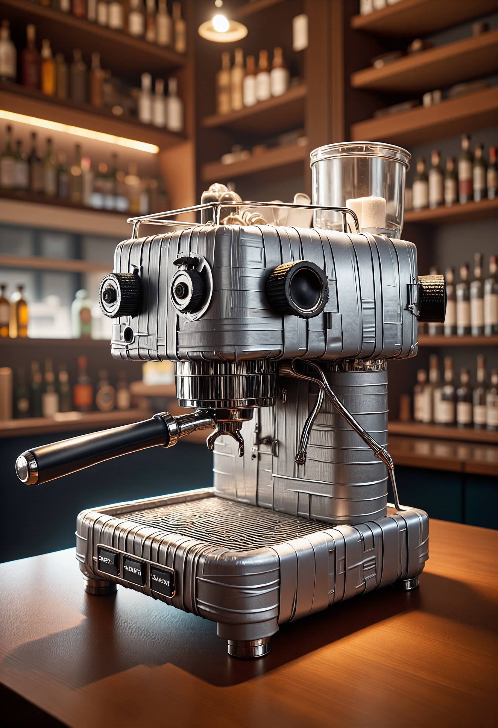 D7CKT4P3, a coffee machine made from D7CKT4P3, in a bar 
