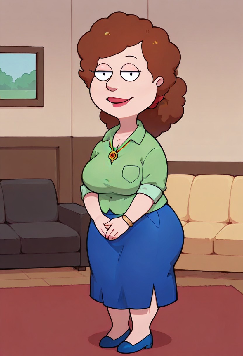 score_9,score_8_up,score_7_up,score_6_up,best quality, 1girl, solo, living room, couch, indoors,
BREAK
unnamed girl, brown hair, black eyes, (mature female:1.5), (plump:1.2), large breasts, gigantic ass, gigantic hips, green sweater, rolled up sleeves, blue skirt, navy blue shoes, own hand together, smile, looking at viewer, long skirt, half-closed eyes, necklace,