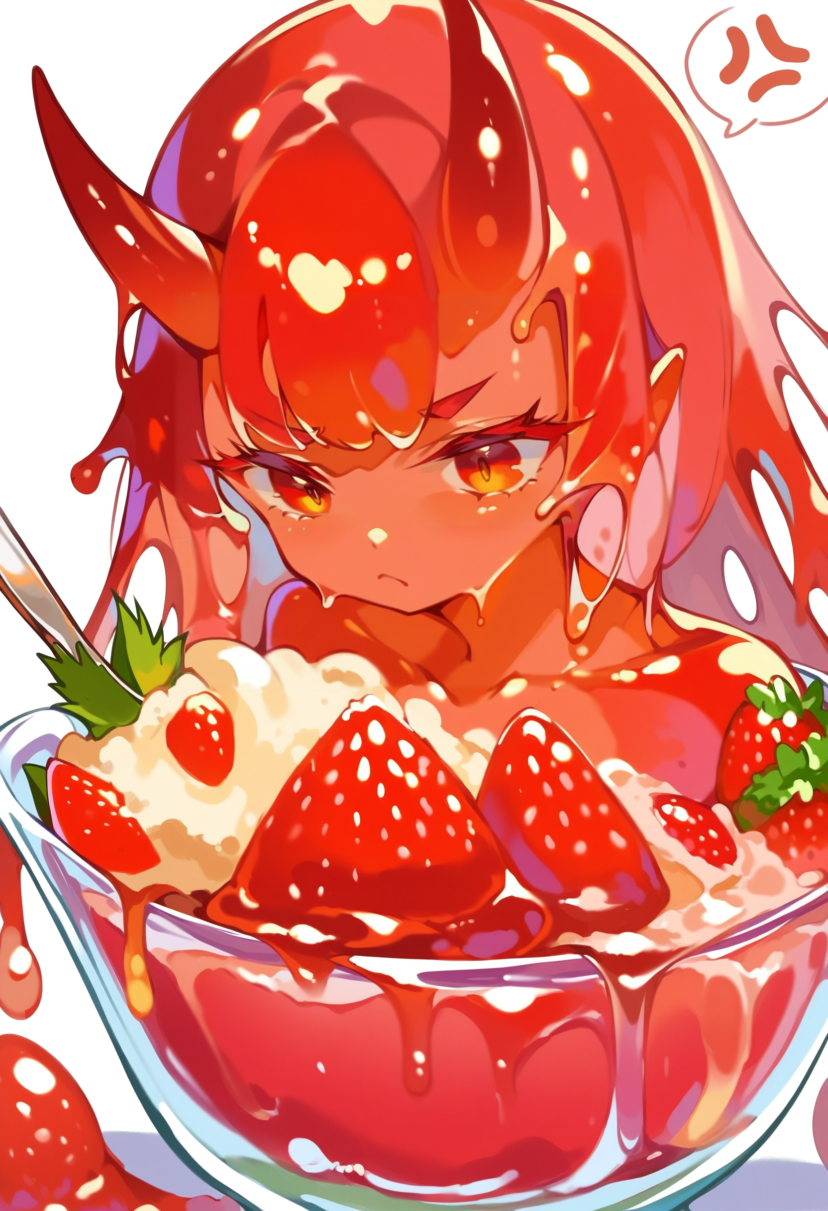 score_9, score_8_up, score_7_up, score_6_up, source anime,
slime girl, red skin, 1girl, in container, strawberry, parfait, strawberry parfait, spoon, red sclera, oni horns, frown, spoken anger vein, pout,
masterpiece, best quality, very aesthetic, absurdres
<lora:slime_girl_pony_v2:1>