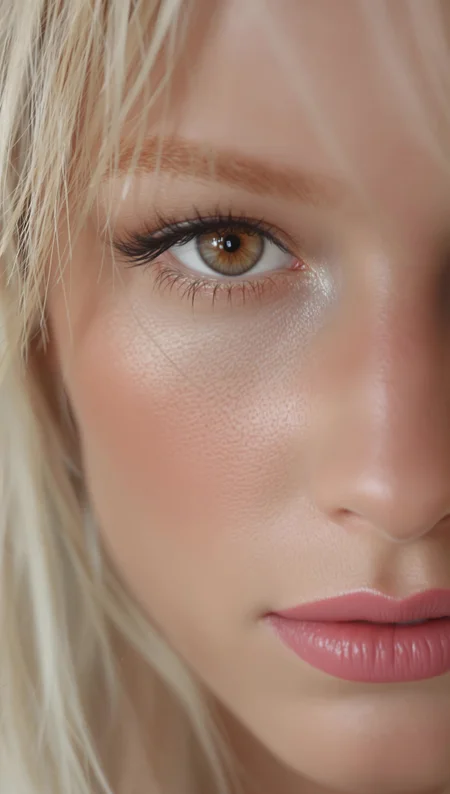 “Full-body shot of a beautiful white Russian woman, blonde hair framing her face, brown eyes locked on the camera, sharp nose, and soft pink lips, (hyperrealistic:1.3), (photorealistic:1.2), cinematic lighting, ultra-detailed facial features.”
