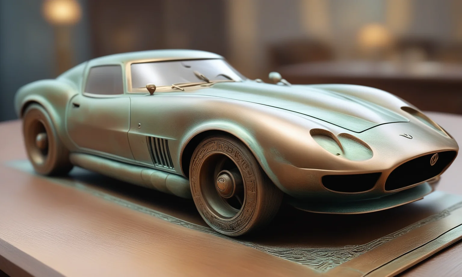 ethereal fantasy concept art of  <lora:bronzecd_xl-000006:0.9>,a modern sports car antique handmade sculpture toy made of (bronzecd_xl,bron) on table,indoors,cultural relic,supercar,front view,fine art,(Unbelievable Digital Artwork:1.3),CGSociety,ArtStation,master works . magnificent, celestial, ethereal, painterly, epic, majestic, magical, fantasy art, cover art, dreamy, 8K, HDR, UHD, masterpiece, best quality, highly detailed, high resolution, finely detail, extremely detailed, ultra detailed, wallpaper
