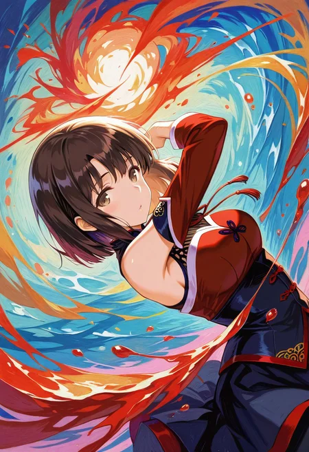 1girl,Megumi <lora:KatoMegumi:1>,brown hair,katou megumi,brown eyes, medium breasts, short hair , masterpiece, best quality, amazing quality, very aesthetic, absurdres, newest,
ahri, dynamic pose, dynamic angle, modern art, (abstract art:1.3), abstract background, (oil painting:1.3), (impasto:1.3), splatter art, paint splatter, magic, traditional media, faux traditional media,
masterpiece, best quality, amazing quality, very aesthetic, absurdres, newest,