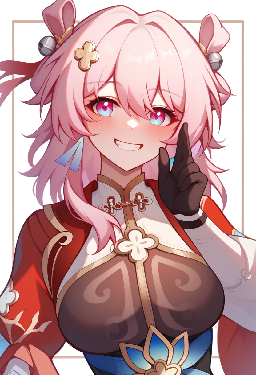 score_9,score_8_up,score_7_up,<lora:march_7th_(hunt)_v2:1>,jingle_bell,upper_body,juliet_sleeves,chinese_clothes,large_breasts,black_gloves,official_alternate_hairstyle,official_alternate_costume,blush,black_dress,1girl,looking_at_viewer,grin,march_7th_\(hunt\)_\(honkai:_star_rail\),hair_bell,highres,march_7th_\(honkai:_star_rail\),alternate_breast_size,absurdres,solo,