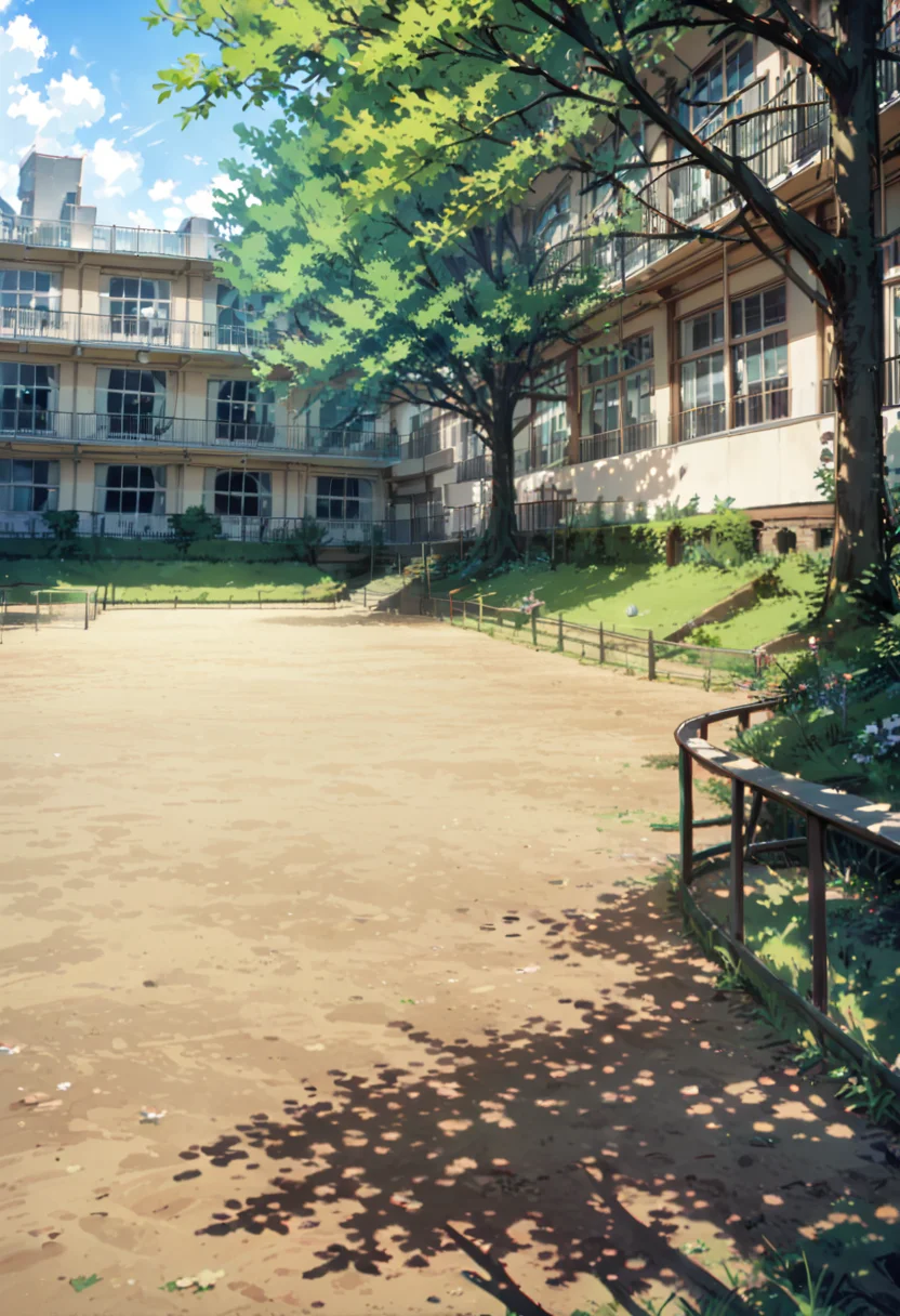masterpiece, best quality, very aesthetic, absurdres,
koutei, scenery, outdoors, sky, day, blue sky, building, window, grass, fence, tree
<lora:gakkou_koutei_SDXL_V1:1>
