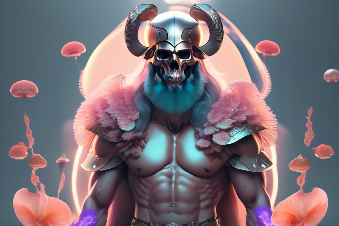 photo of a barbarian warrior holding a sword, portrait, skull, ram skull, jellyfish, orchid, betta fish, bioluminescent, intricate artwork by tooth wu and wlop and beeple. octane render, trending on artstation, very coherent symmetrical artwork. cinematic, hyper realism, high detail, octane render, 8k <lora:Lexica_XL_V1:1> Lexica art style