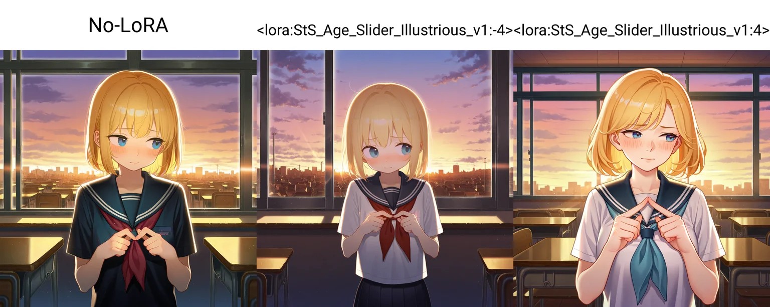 No-LoRA, 1girl, (upper body), solo, shy, fidgeting, blonde hair, blue eyes, looking to the side, school uniform, serafuku, solo, standing, classroom, window, sunset, [urban, [scenery]], highres, ultra-detailed, illustration,colorful, masterpiece, absurdres, light rays, backlighting, <lora:antifreez3_illustrious_v1:0.8>,  <lora:StS-Illustrious-Detail-Slider-v1.0:2.5>
