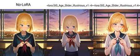 No-LoRA, 1girl, (upper body), solo, shy, fidgeting, blonde hair, blue eyes, looking to the side, school uniform, serafuku, solo, standing, classroom, window, sunset, [urban, [scenery]], highres, ultra-detailed, illustration,colorful, masterpiece, absurdres, light rays, backlighting, <lora:antifreez3_illustrious_v1:0.8>,  <lora:StS-Illustrious-Detail-Slider-v1.0:2.5>