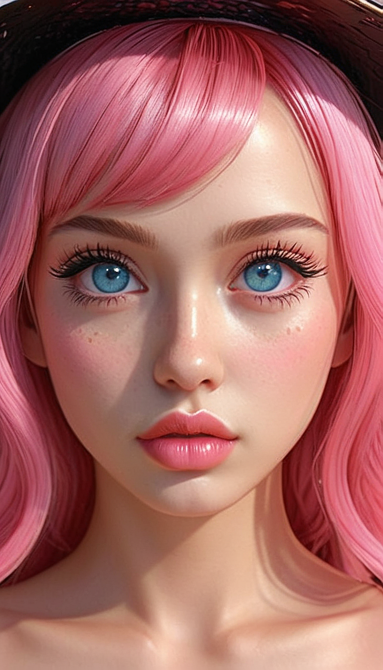 (Cel-shading:1.8), (in ARTIST style:1.7), (masterpiece:1.7), tsundere, CivChan, cartoon style, comics style, pink theme,
(masterpiece), (best quality), (ultra-detailed)
(Medium shot:2) gorgeous girl face, cute, beautiful, gorgeous, showing emotions, perfect body, solo, long hair, (very long eyelashes:2),perfect pink hair, streaked pink hair, , bangs, freckles, striking large eyes, aligned eyes, mirror eyes, witch costume, witch hat, , indoor witch hut, gorgeous,pink theme,
eyeliner, trendy portrait, bare shoulders, tender Aesthetic nose, perfect lips, gorgeous lips, puffy lips, sensual lips, cinematic,
(masterpiece), (best quality), (incredibly detailed:1.4) (beautiful detailed face, beautiful detailed eyes), (ultra-detailed), very aesthetic, illustration, perfect composition, intricate details, absurdres, detailed skin, clean skin,  pure skin,
(masterpiece:1.8), (highest detailed:1.8), (angle:0.9), perfectly lighted, (contrast), (saturated), (((sharp focus))), (hyperdetailed:1.3), (intricate details:1.2), (Refined details:1.3), (best quality:1.5), highly detailed textures,
<lora:Apparatus_-_Traction_City_Walkers_Vehicles:0.6>,
<lora:add-detail-xl:1> (ultra sharp focus:1.8), (detailed skin:1.8), (best quality:1.8),
<lora:glowneon_xl_v1:0.6>
<lora:Someplastic_b:1>