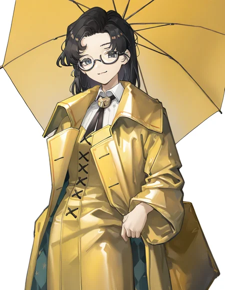 zhangzhizhi,1girl,solo,simple background,white background,looking at viewer,cowboy shot,smile,<lora:zhangzhizhi-000008:1>,alternate costume,raincoat,yellow raincoat,, masterpiece, best quality, very aesthetic, absurdres,newest, incredibly absurdres,